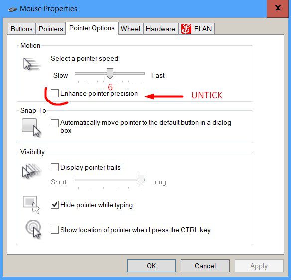 How to Turn off Enhance pointer precision?