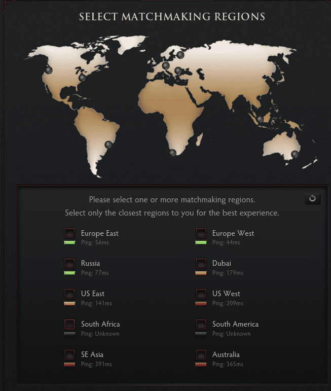 regions and pings