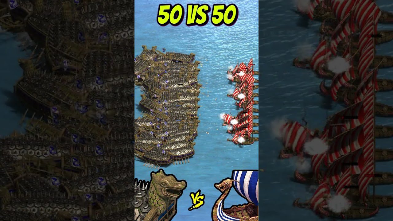 50 Elite Turtle Ships vs 50 Elite Longboats (AoE2) #Shorts