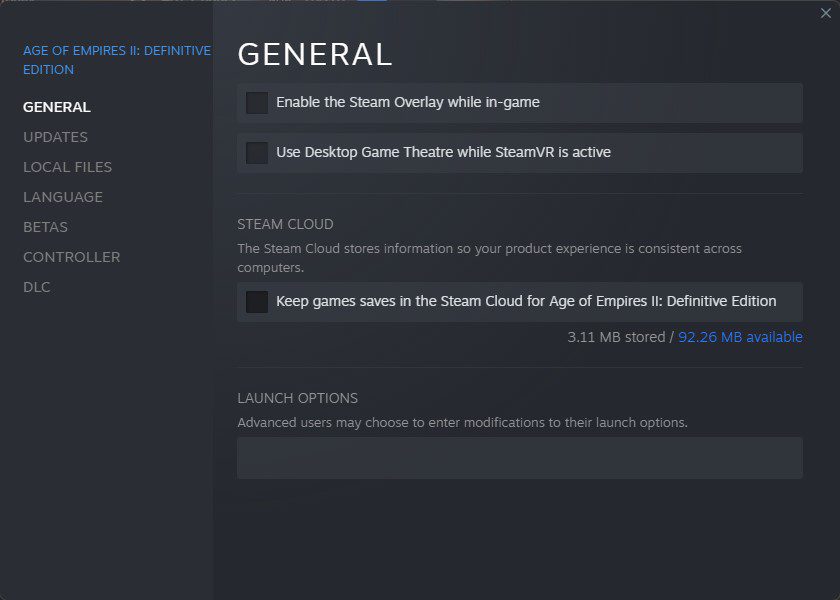 disable steam cloud for aoe2 de