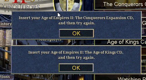 insert cd errors when you click campaigns of age of empires 2