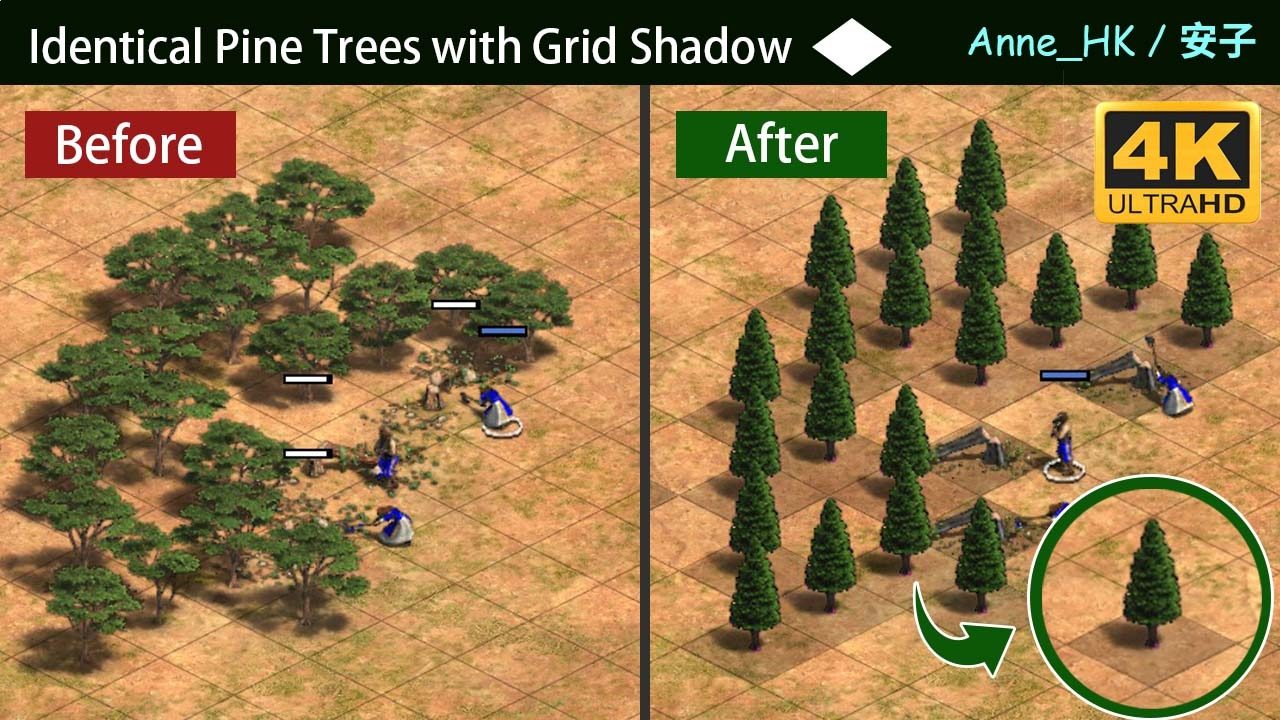 Identical Pine Trees with Grid Shadow for Age of Empires 2