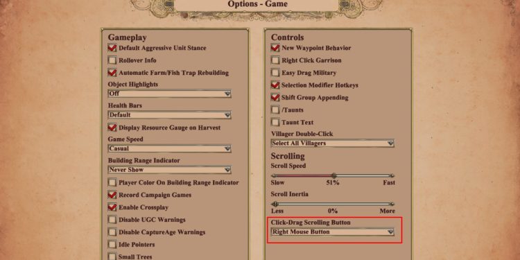 enable/disable Click-Drag Scrolling in Age of Empires 2
