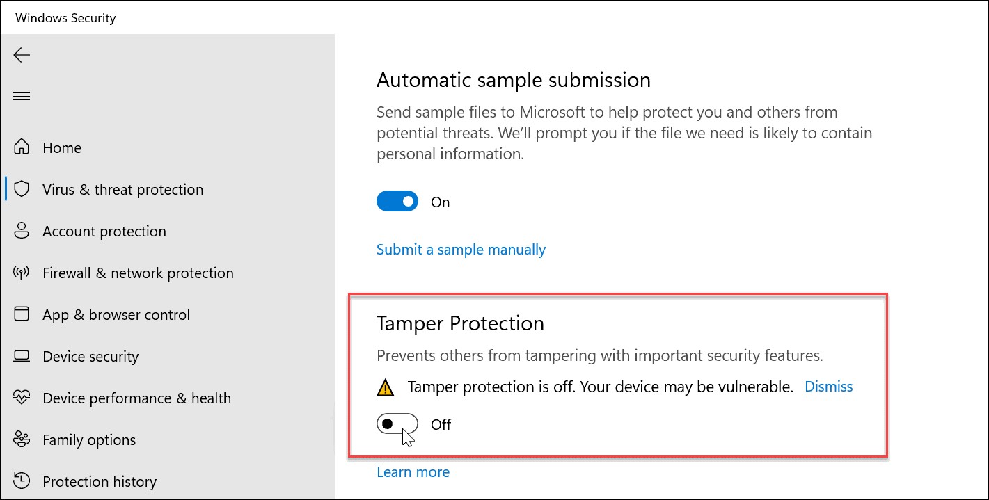 Disable Tamper Protection Windows Defender Anvitirus