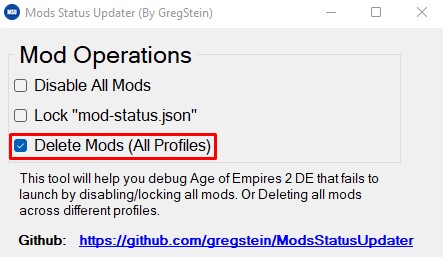 Delete all mods of age of empires 2