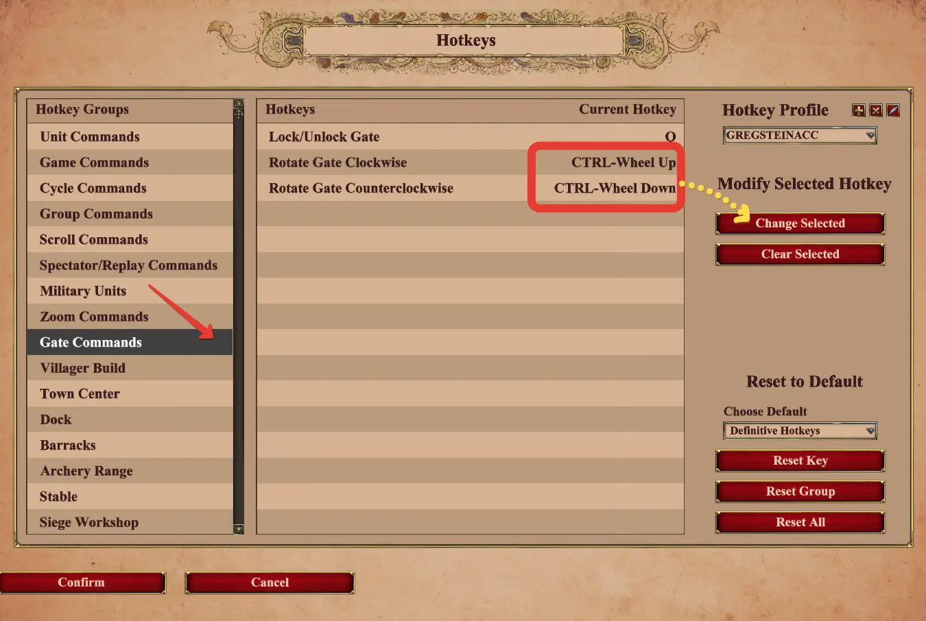 Hotkeys for rotating gates in age of empires 2 definitive edition