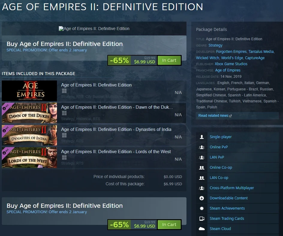 Age of Empires 2 DE + 3 DLCS for $7 Only.. Steam Winter Sale